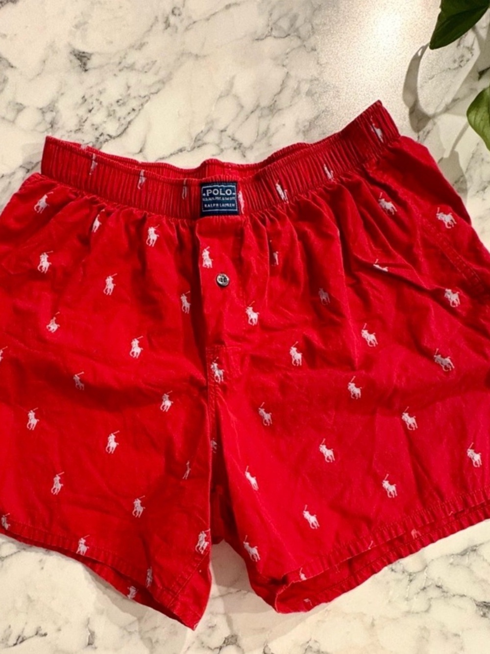 Ralph Lauren Red Men’s Boxer Shorts with White Polo Motif